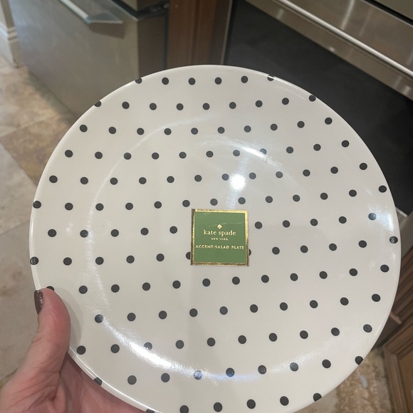 kate spade Black and White Polka Dot 9” accent/salad Plates - set of 4 - Picture 1 of 5